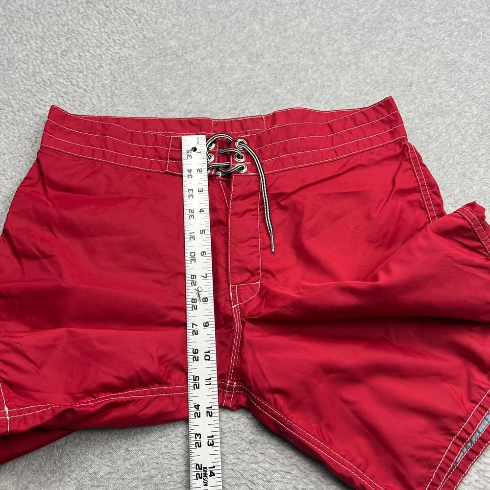 Birdwell Beach Britches Board Shorts Mens 32 Red Lace Up Swim Stitched USA Made